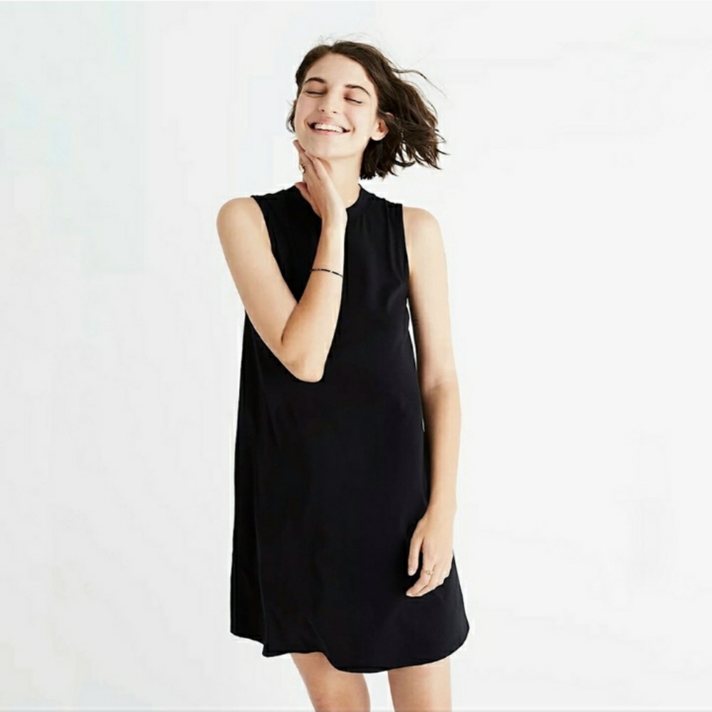 NWT Madewell M Black Mock Neck Swingy Tank Mini Dress Sleeveless Stretchy Pullon